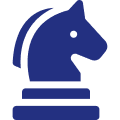 Blue chess knight icon representing strategic thinking, planning, and intelligent business decision-making