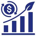 Financial growth chart with dollar symbol and upward arrow representing business success and investment growth